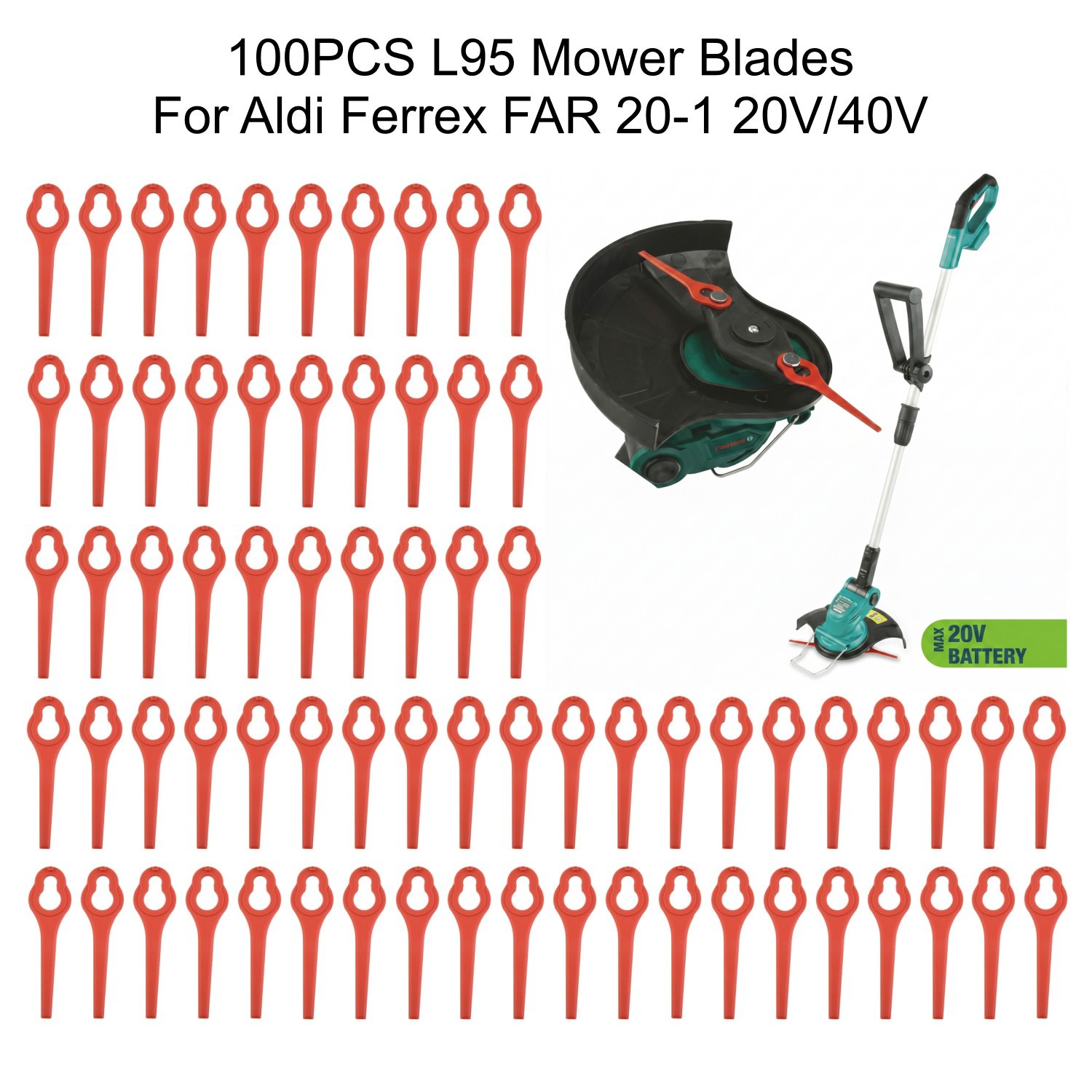 Leaf Blower Cordless - 100 個 95 ミリメートル芝刈り機ブレードプラスチックアルディフェレックス FAR 20-1