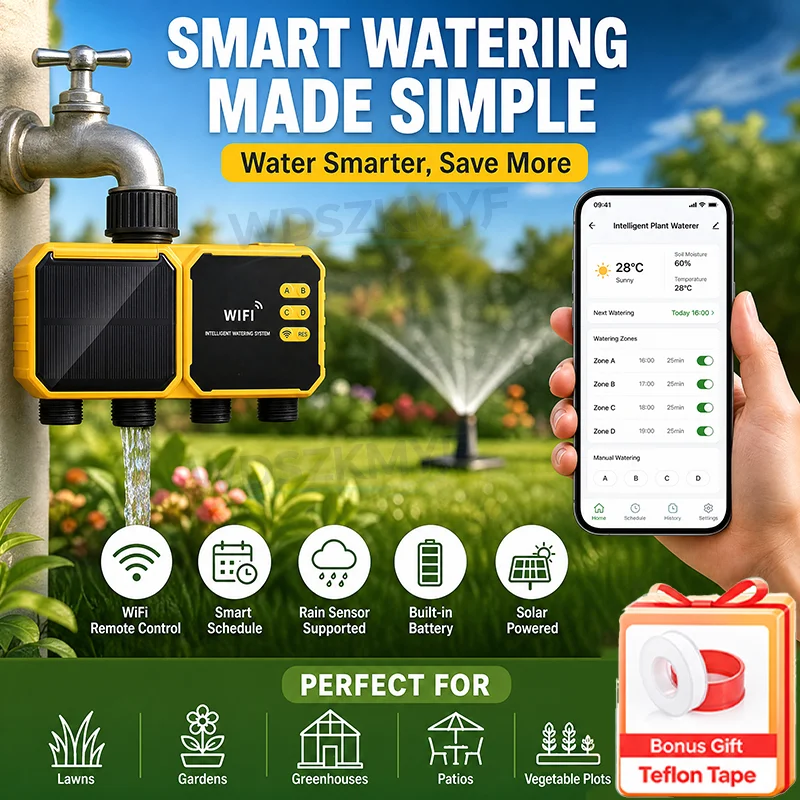 Power Zone Outdoor Timer - スマート2/4ゾーンソーラー式WiFi灌漑タイマー、APPでプログラム可能な自動水制御装置、雨天遅延機能付き、屋外ガーデン用
