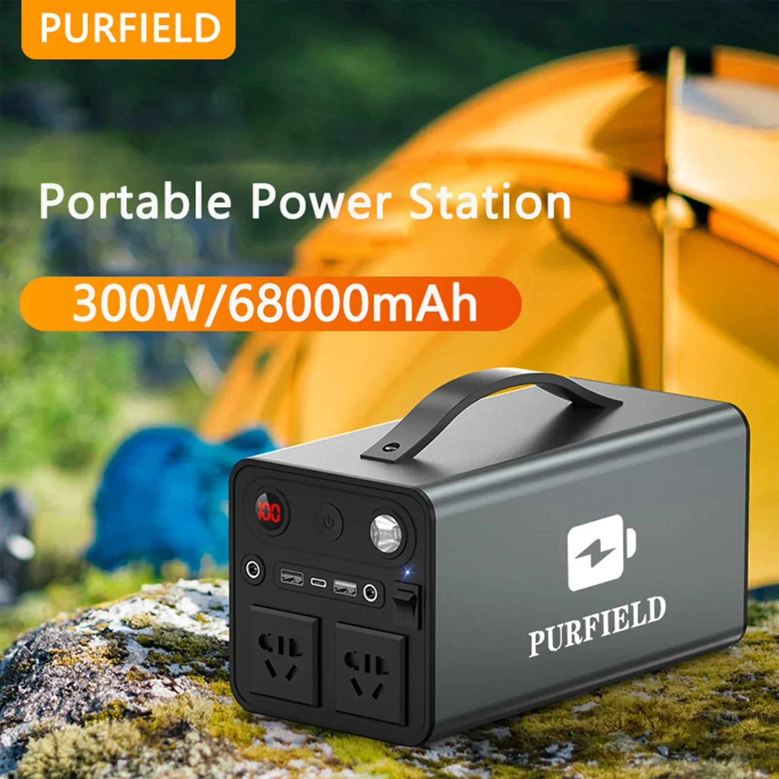Outdoor Powerwall - Purfield-ポータブル発電所、発電機バッテリー、AC DC出力、屋外充電器、非常用電源、パワーバンク、68000mah、300w