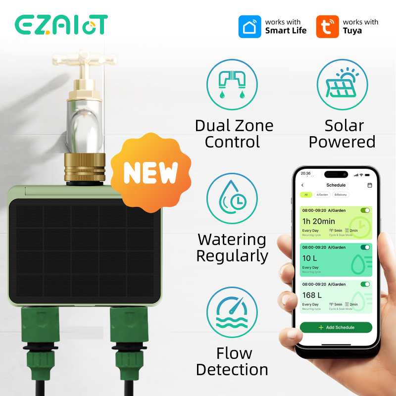 Power Zone Outdoor Timer - WiFi 2ゾーン自動スプリンクラーソーラーパワーウォータータイマースマートTuya屋外ガーデン灌漑プログラマブル散水バルブシステム