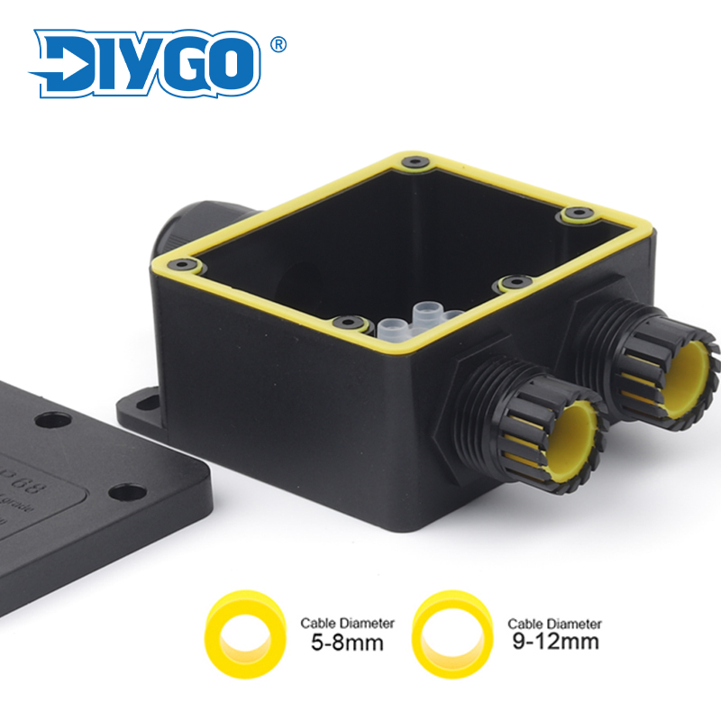 Outdoor Power Junction - 防水IP68ジャンクションボックス,防水,3ウェイミニコネクタ,PCプラスチックおよび端子付き,配線用に設計,黒
