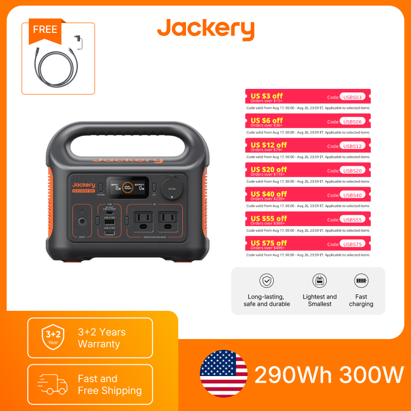 Outdoor Powerwall - Jackery ポータブル電源 エクスプローラー300New 5m延長コード付き、アウトドアキャンプ、旅行用ソーラー発電機