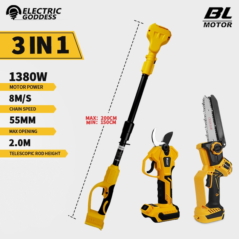 Electric Chainsaw Battery - ブラシレス6インチ電動チェーンソー伸縮式ポール剪定ばさみ高枝カッター園芸木剪定ツールDewalt 20Vバッテリーピン対応