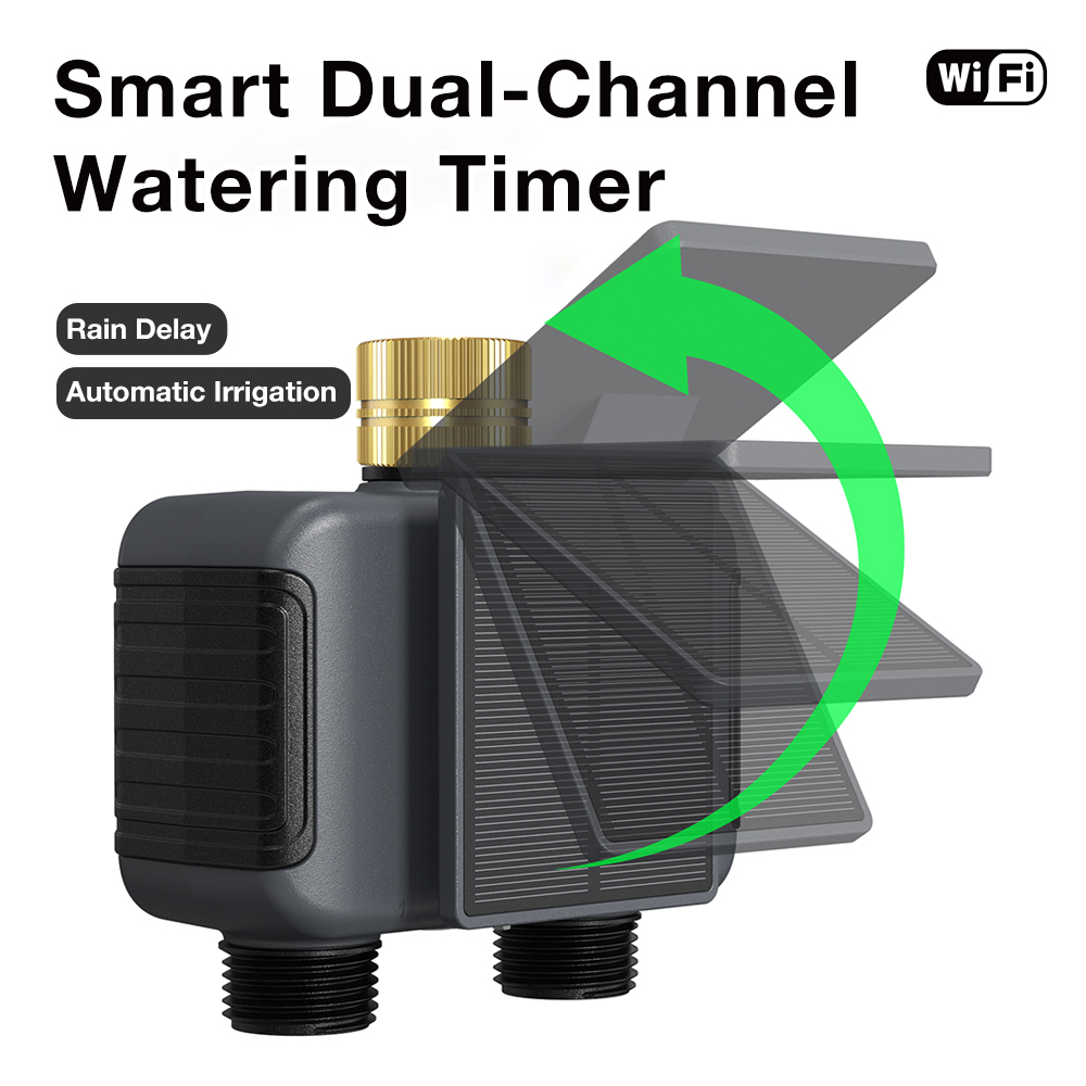 Power Zone Outdoor Timer - 太陽光発電WiFi灌漑システム自動灌漑タイマー2ゾーン灌漑タイミングコントローラー屋外ガーデン水タイマー