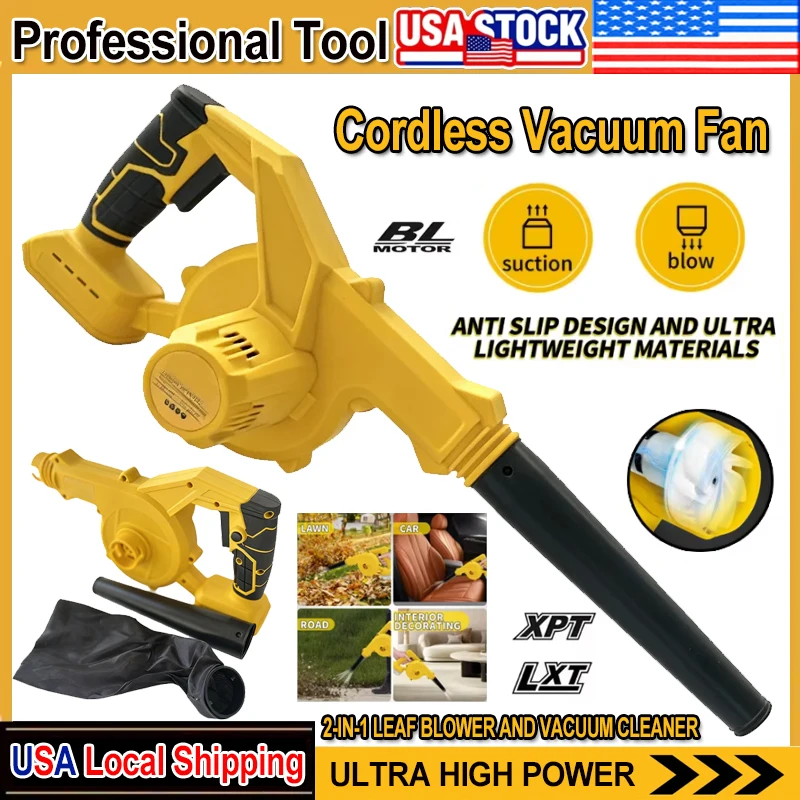 Leaf Blower Cordless - デウォルト20Vバッテリー対応コードレスリーフブロワー、電動現場用エアブロワー、2-in-1ハンドル電動ブロワー兼掃除機