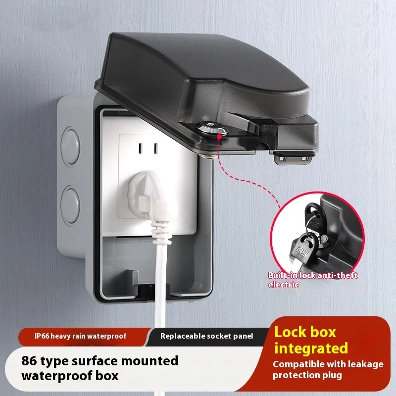 Outdoor Power Socket With Lock - 屋外防水ソケット オープンインストール型屋外防雨ボックス パワーロックボックス レインカバー 防雨スイッチソケット 防滴ボックス