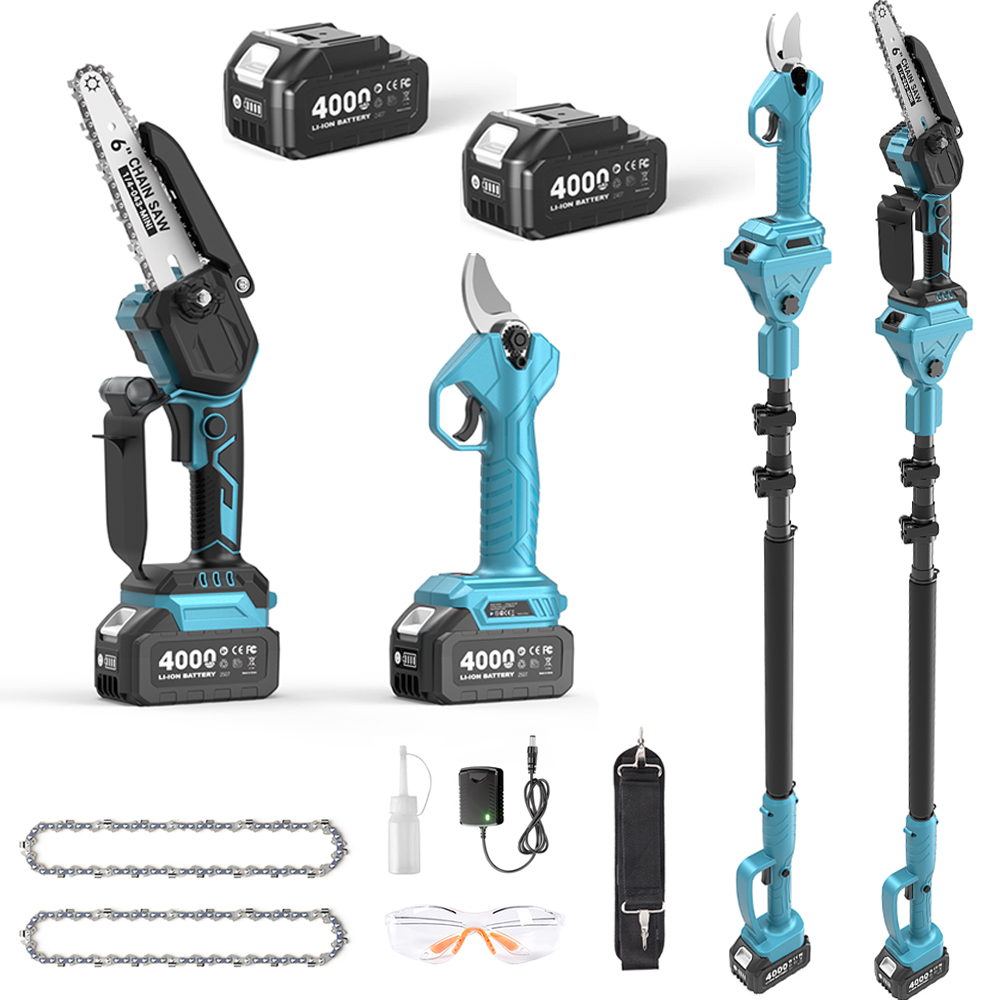 Electric Chainsaw Battery - タスクスター 3-in-1 ブラシレスポールプルーナー＆6インチコードレスチェーンソー 30mm電動ハサミ マルチアングル調整可能なポールソー 高枝剪定用