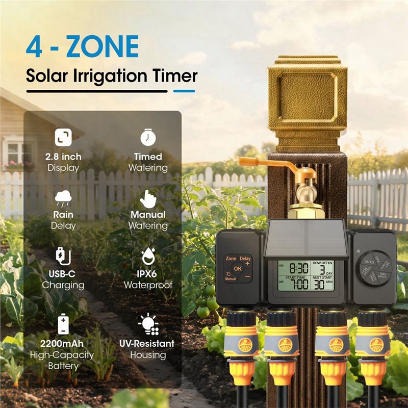 ABBO-BSP3/4対応ソーラー式灌漑タイマー、4ゾーン自 - Power Zone Outdoor Timer のレビューと価格