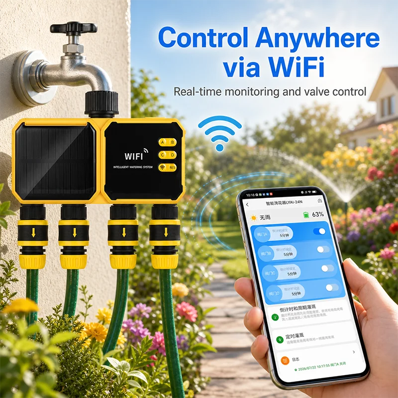 ソーラー電源式WiFiスマート灌漑タイマー 2/4ゾーン A - Power Zone Outdoor Timer のレビューと価格