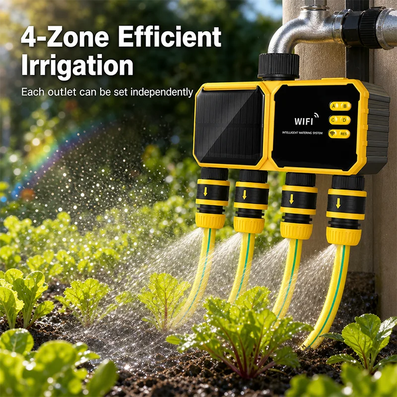 ソーラー電源式WiFiスマート灌漑タイマー 2/4ゾーン A - Power Zone Outdoor Timer のレビューと価格