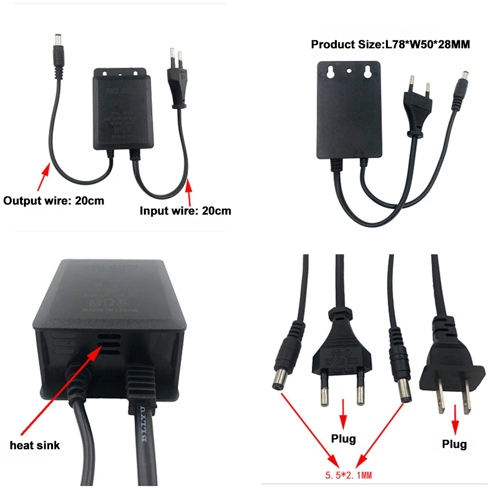 EU電源アダプター充電器,防水,CCTVセキュリティカメラ用 - Outdoor Power Supply 12V のレビューと価格