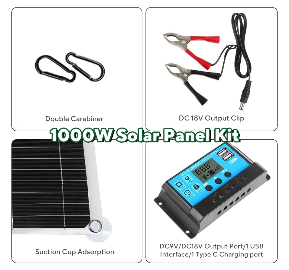 1000Wソーラーパネルキット、12Vソーラーセル10A‑1 - Outdoor Power Supply 12V のレビューと価格