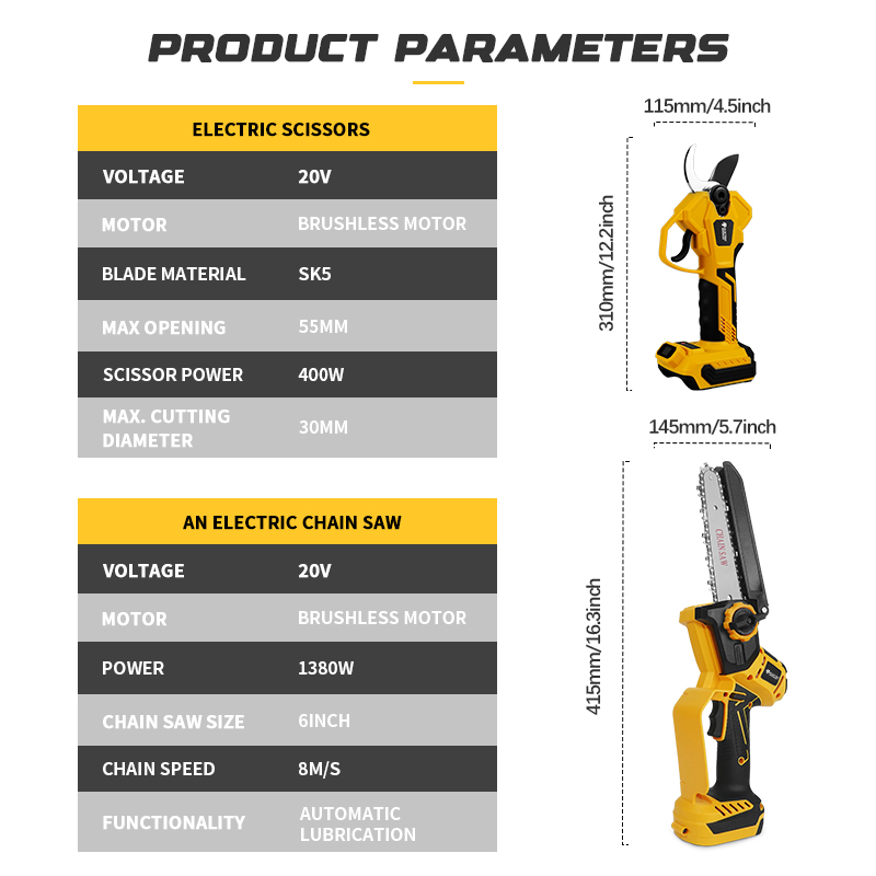ブラシレス6インチ電動チェーンソー伸縮式ポール剪定ばさみ高枝 - Electric Chainsaw Battery のレビューと価格